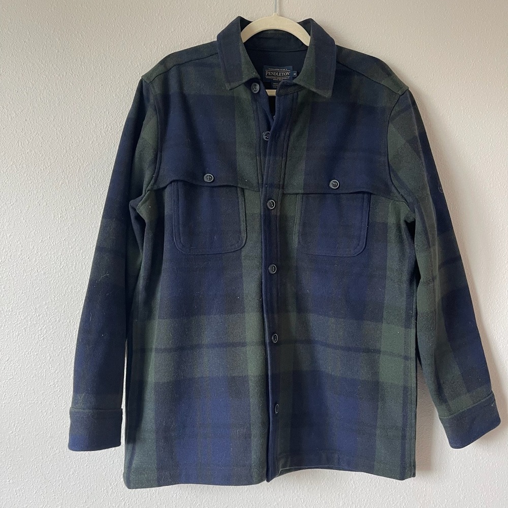 Pendleton Mens Wool Shirt Jacket Black Watch Plaid Green Navy RK354-32441 Medium